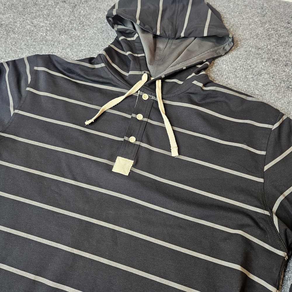Bylt Men's Drop Cut Hooded Henley Lux Size Large Black Stripe